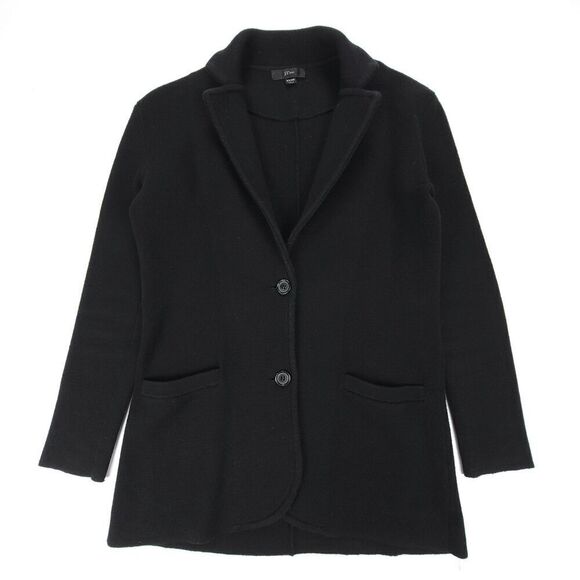 J CREW Merino Wool Knit Button Down Sweater Blazer Jacket Minimal XXXS Black - Picture 1 of 6